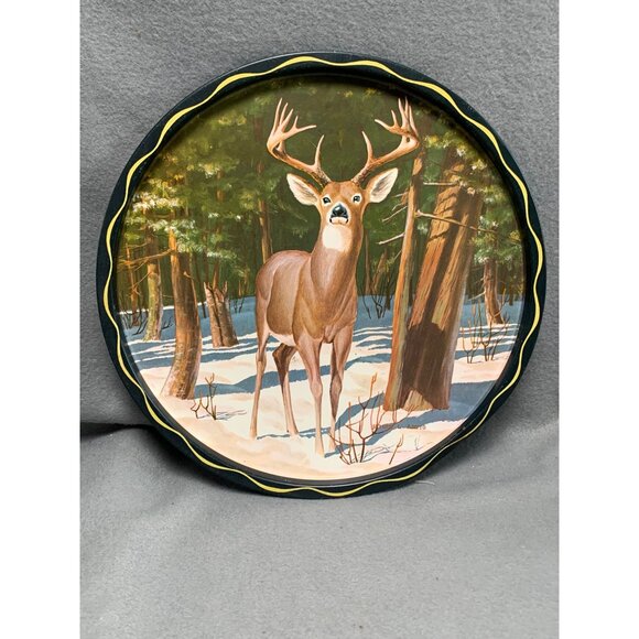 Vintage James  L. Artig Metal Tray Deer-Themed Decorative Metal Tin with Buck 19 - Picture 4 of 11